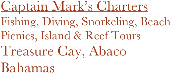 Captain Mark’s Charters
Fishing, Snorkeling, Beach Picnics, Island & Reef Tours Treasure Cay, Abaco
Bahamas